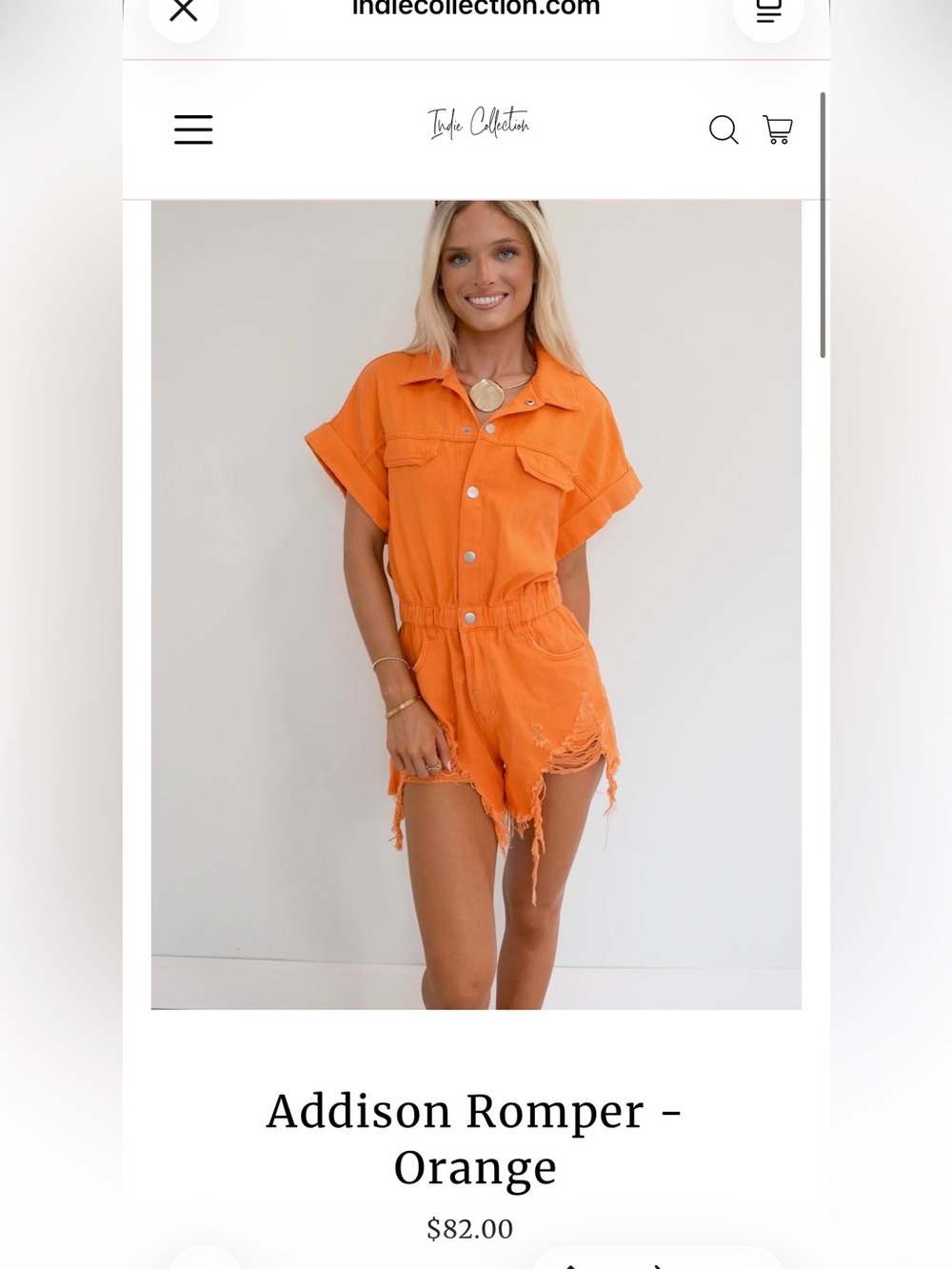 Idem Ditto Orange Distressed Denim Romper Medium